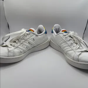 Adidas Grand Court Pride Sneakers White Rainbow Heel Women’s Size 7.5 Cloudfoam thumbnail 7