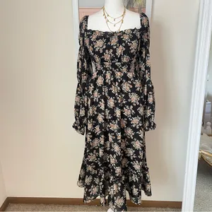ASTR The Label Floral Cinched Long Sleeve Midi Peasant Dress Size XS thumbnail 3