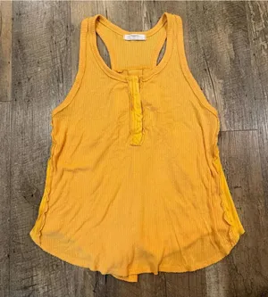 Free People Mustard Yellow Racerback Waffle Knit Tank Top Medium thumbnail 1