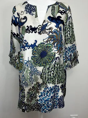 TIBI NEW YORK Colorful silk Tunic‎ blouse under the sea Tropical Resort size 6? thumbnail 1