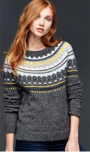 GAP Women's Circular Fair Isle Sweater Heather‎ Charcoal Fisherman Nordic Winter thumbnail 1