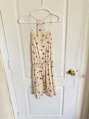 Cami NYC Silk Cream with Blue Floral Lace Trim Mini Dress thumbnail 2