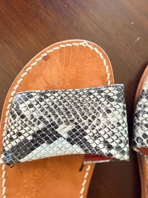 Freebird by Steven Golden Leather Snakeskin Print Slide Sandals thumbnail 6