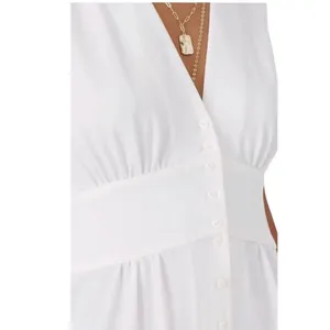 ba&sh Lady Dress Women XS Off-White‎ Sleeveless Button Front Midi Parisian Chic thumbnail 3