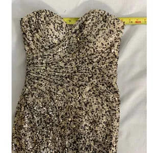 La Femme Gold & Black Sequine Strapless high slit dress NWT size 00‎ thumbnail 9