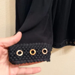 MISA Los Angeles KOVA Cropped Pants‎ XS Black Rayon Wide Leg Grommet Hem* thumbnail 6