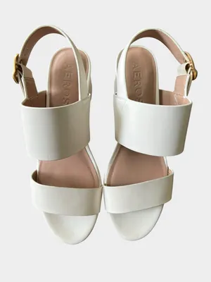 Aerosoles Camera Platform Sandals Size 10 Eggshell Leather Block Heel thumbnail 9