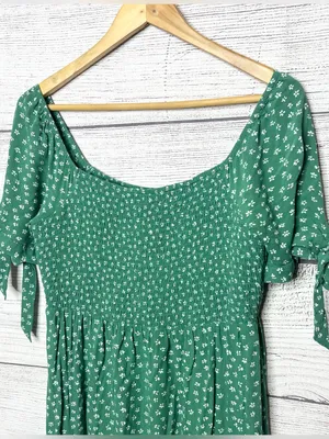 American Eagle Green Floral Tie Sleeve Smocked SquareNeck Mini Dress Size Medium thumbnail 4