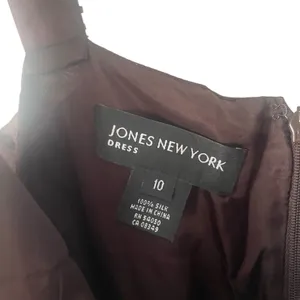 Jones New York Dress Y2k Size 10 Brown Chiffon 100%‎ Silk Beaded Midi Dress thumbnail 8