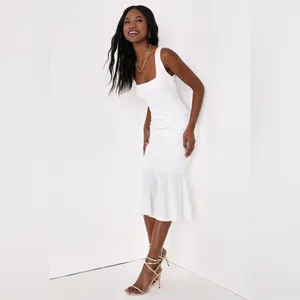 LULU’S Moment Maker White Square Neck Trumpet Midi Dress thumbnail 5