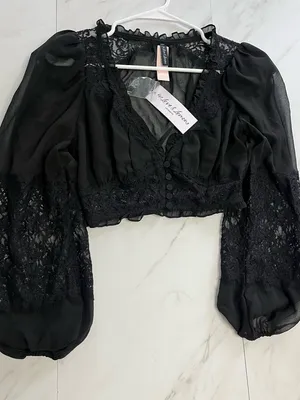 NWT For Love & Lemons Black Lace Freya Blouse top size XS thumbnail 3