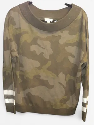 L Hem & Thread Olive Camouflage Off-the-Shoulder Sweater thumbnail 2
