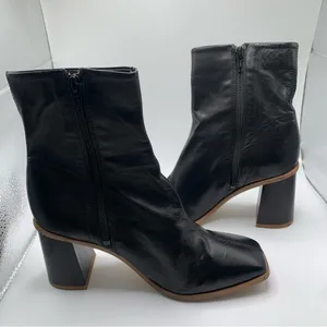 Free People Sienna Ankle Boot black leather heel square toe size 37 6-6.5 1516 thumbnail 7