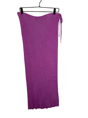 Free People Borderline Knit Wrap Midi Skirt Pink Ribbed Side Tie Slit Large NWOT thumbnail 4