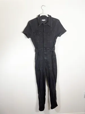 Good American Fit For Success Coveralls Jumpsuit Charcoal Black Denim Size 2 thumbnail 5