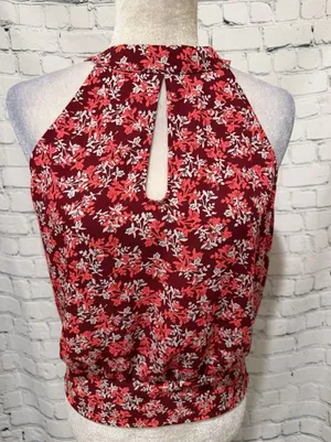 Express red and white floral printed keyhole halter Top Blouse Size Medium thumbnail 1