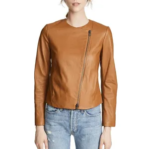 Vince Lamb Leather Moto Jacket Womens Size XS Walnut Camel Old Money Luxury Fall thumbnail 2