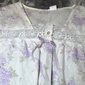 Vintage Womens Size Medium Floral Nightgown Robe Set Purple Lace Made in USA thumbnail 7