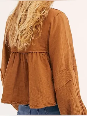 Free People We The Free Silver Lining cotton gauze babydoll shirt thumbnail 2