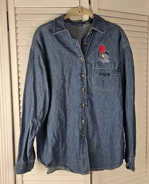 Vintage POOH Disney Embroidered Eeyore Denim Long Sleeve Button Down Shirt‎ Med thumbnail 1