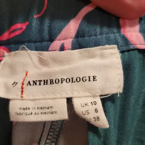 Anthropologie Teal Wide-Leg Pants with Pink Botanical Print thumbnail 7