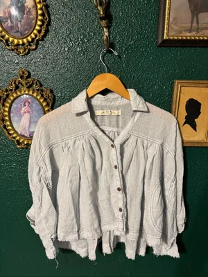 We The Free People Rainbow Picnic Plaid Button Down Size X-Small Ivory Blue thumbnail 2