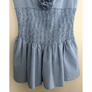 Maeve Smocked Rosette Drop-Waist Mini Blue Gingham Dress Women's Size XL thumbnail 5