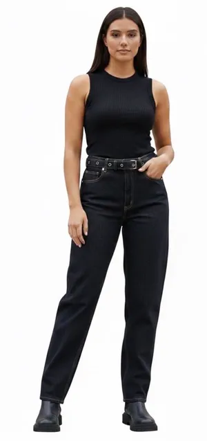 Urban Outfitters BDG High Rise Mom Jeans Belted Dark Rinse Blue 28 thumbnail 1