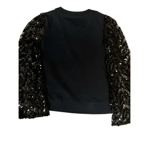 Anthropologie Maeve Tasha Sequin Lace Bell Sleeve Sweatshirt Black XS thumbnail 4