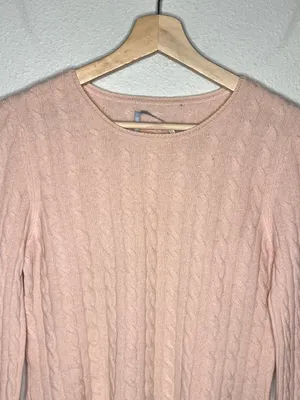 Colour Works Petal Pink Crewneck Cable Knit Cashmere Sweater Quiet Luxury thumbnail 3