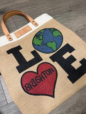 Brighton Natural Canvas LOVE Tote with Red Heart and Blue-Green Earth thumbnail 3