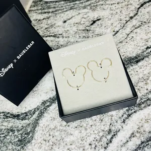 Disney x BaubleBar Mickey Mouse Outline Wire Hoop Earrings Gold NWT thumbnail 5