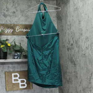 Blondie Nites Womens Juniors Satin Open-Back Halter Dress BC146 Hunter Green 17 thumbnail 2