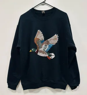 Gildan Duck hunting sweatshirt! Glitter sequin mallard duck sweater size medium thumbnail 1