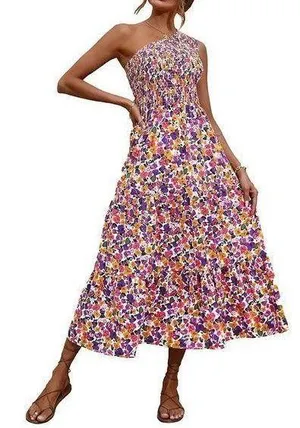 BTFBM Floral Flowy Beach Boho One Strap Maxi Dress Size Small thumbnail 1