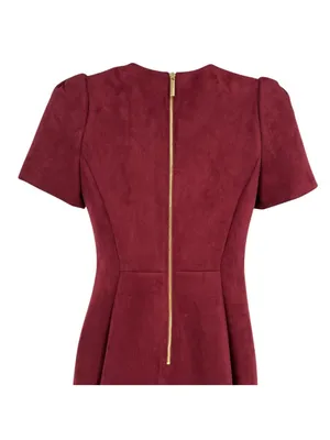 Calvin Klein Burgundy Faux Suede Sheath Dress Short Sleeve Gold Back Zip Size 2 thumbnail 4