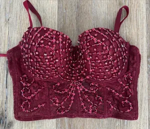Windsor Burgundy Beaded Strapless Bustier Dress NWT thumbnail 1