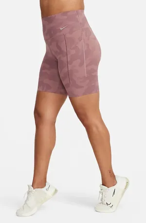 Nike Universa Women's High-Waisted 8" Camo Biker Shorts with Pockets XS thumbnail 1