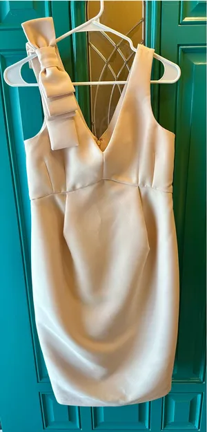 ASOS Structured Bow Shoulder Mini Dress Pale Blush Pink Cocktail Size 6 thumbnail 1