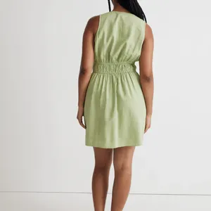 NWT MADEWELL Linen Sophia Deep V Mini Seedling Green Dress Medium thumbnail 2