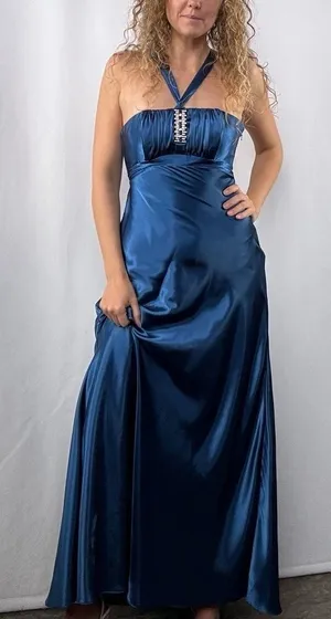 Vintage Jessica‎ McClintock for Gunne Sax Lace Up Back Gown in Blue Size 0 thumbnail 1