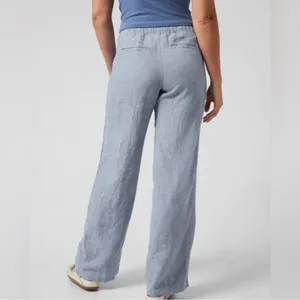 Athleta Cabo Wide Leg Linen Pants Blue Gray Chambray Women’s Coastal Grandma thumbnail 2