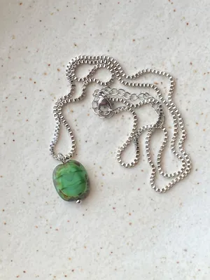 Handmade stainless steel chain & green Picasso Czech glass bead chic vintage retro style simple necklace💚 thumbnail 6
