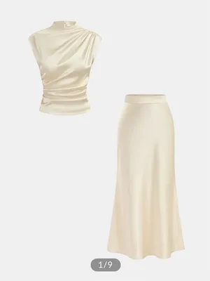 Commence Satin Ruched Top & Midi Skirt Set thumbnail 1