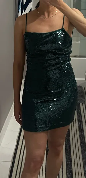 NWT Zara Green Sequin Mini Slip Dress thumbnail 5