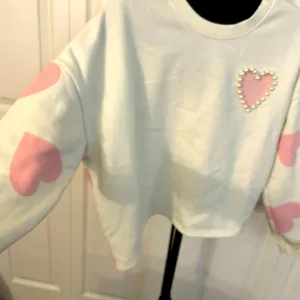 Cropped Pearl Heart‎ Sweatshirt! Pink Size XL thumbnail 3
