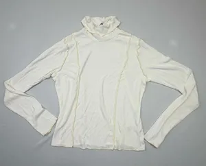 Wild Fable Women's White Ribbed Exposed Seam Turtleneck Long Sleeve Top thumbnail 1