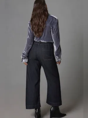 Maeve Colette High-Rise Wide-Leg Cropped Jeans Dark Denim Size 29 thumbnail 6