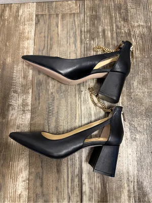 NWOB Jessica Simpson Black Leather Chain-Ankle Block Heel Pumps Size 5 thumbnail 12