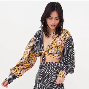 NWT For Love & Lemons Anya Crop Black‎ and White Polka Dot Top S $139 thumbnail 4